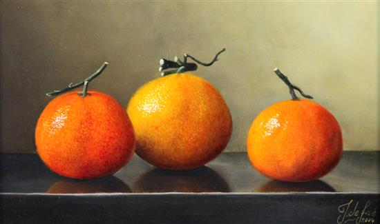 § Johan de Fre (1952-) Three mandarins, 4.75 x 7.5in.